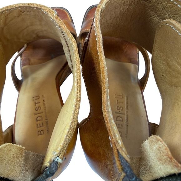 Bed Stu Ida Cage Sandals Womens Size 7.5 Tan Leather Peep Toe Block Heel Boho - Picture 11 of 11